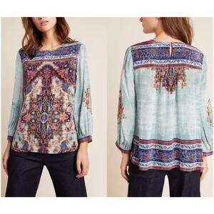 Anthropologie Vineet Bahl Women's Blouse Embroidered Long Sleeves Boho Size S